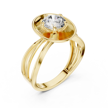 Lab Grown Round Diamond Ring with Bold Gold Disc & Split Shank in Yellow Gold