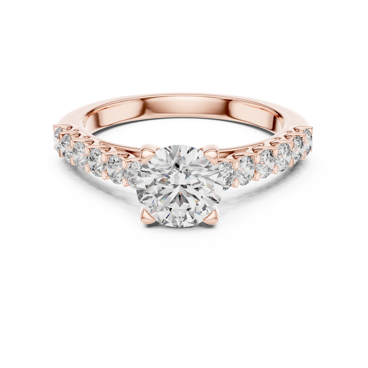 Lab Grown Round Diamond Ring with Graduated Side Stones in Yellow Gold