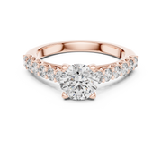 Lab Grown Round Diamond Ring with Graduated Side Stones in Yellow Gold