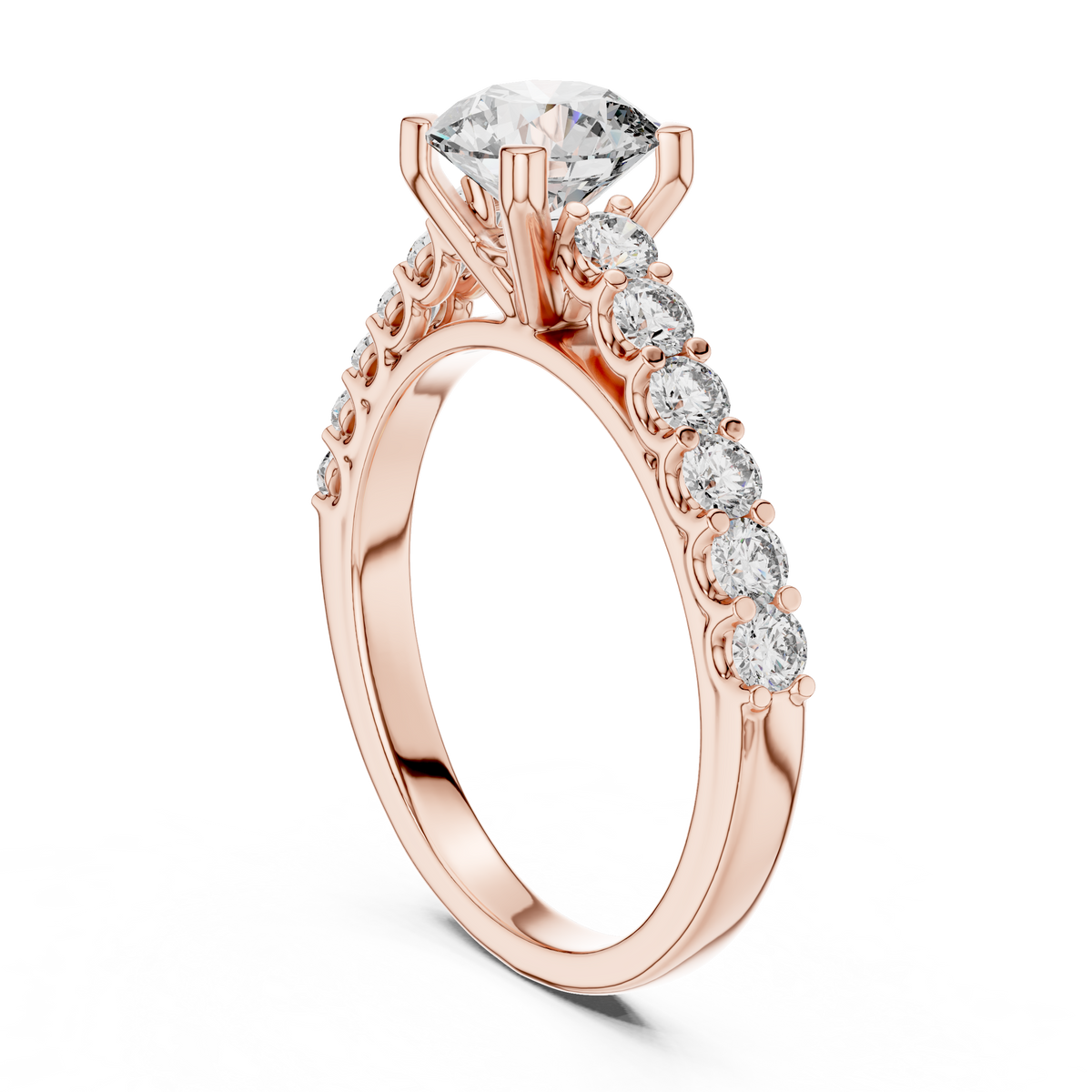 Lab Grown Round Diamond Ring with Graduated Side Stones in Yellow Gold