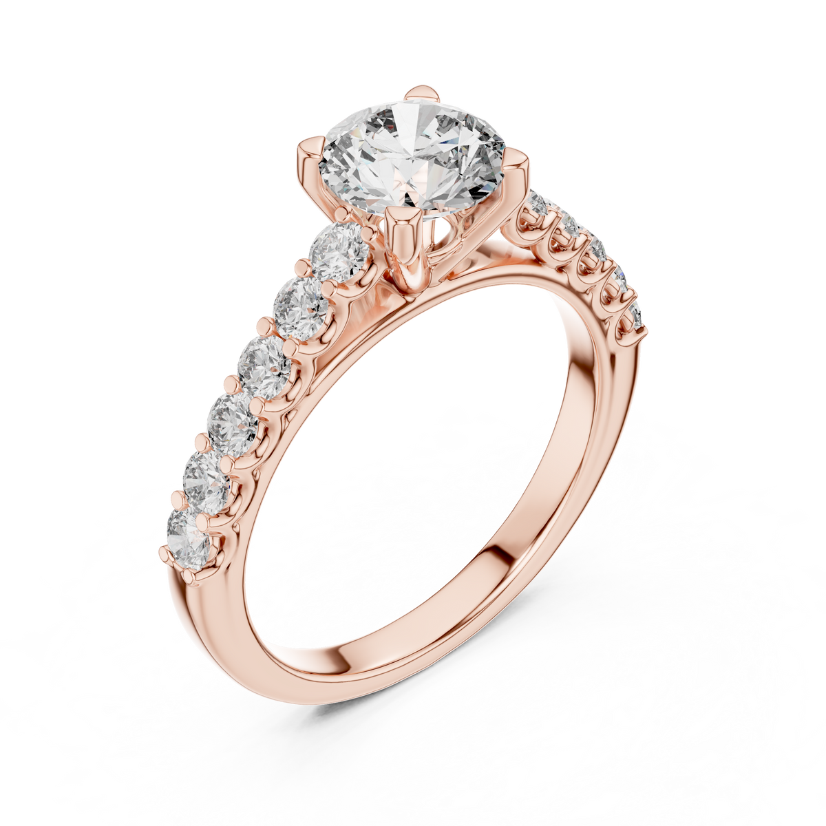 Lab Grown Round Diamond Ring with Graduated Side Stones in Yellow Gold