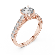 Lab Grown Round Diamond Ring with Graduated Side Stones in Yellow Gold