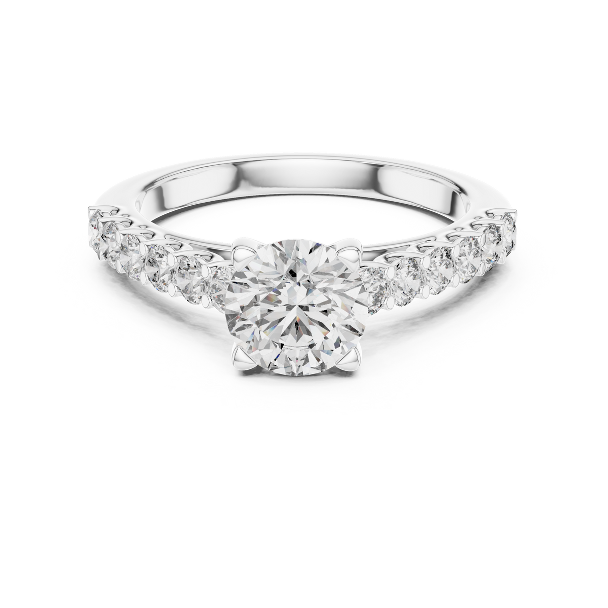 Lab Grown Round Diamond Ring with Graduated Side Stones in Yellow Gold