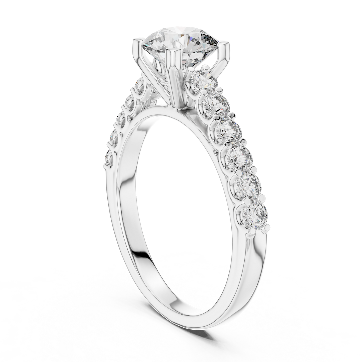 Lab Grown Round Diamond Ring with Graduated Side Stones in Yellow Gold
