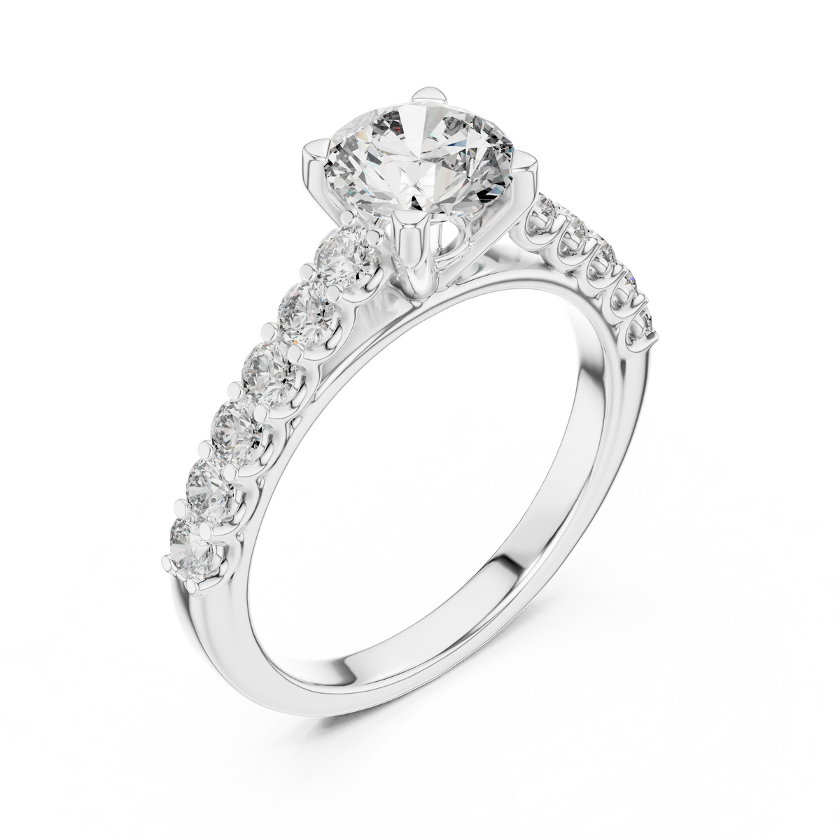 Lab Grown Round Diamond Ring with Graduated Side Stones in Yellow Gold