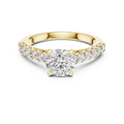 Lab Grown Round Diamond Ring with Graduated Side Stones in Yellow Gold