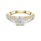 Lab Grown Round Diamond Ring with Graduated Side Stones in Yellow Gold