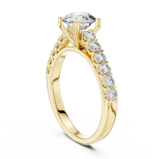Lab Grown Round Diamond Ring with Graduated Side Stones in Yellow Gold