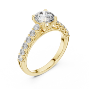 Lab Grown Round Diamond Ring with Graduated Side Stones in Yellow Gold