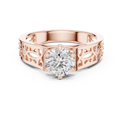 Lab Grown Round Diamond Ring with Openwork Lattice Band in Yellow Gold