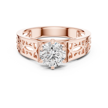 Lab Grown Round Diamond Ring with Openwork Lattice Band in Yellow Gold