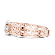 Lab Grown Round Diamond Ring with Openwork Lattice Band in Yellow Gold