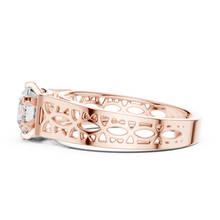 Lab Grown Round Diamond Ring with Openwork Lattice Band in Yellow Gold