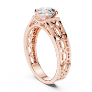 Lab Grown Round Diamond Ring with Openwork Lattice Band in Yellow Gold
