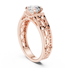 Lab Grown Round Diamond Ring with Openwork Lattice Band in Yellow Gold