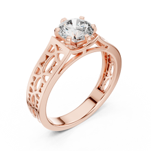 Lab Grown Round Diamond Ring with Openwork Lattice Band in Yellow Gold