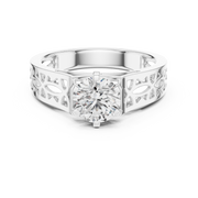 Lab Grown Round Diamond Ring with Openwork Lattice Band in Yellow Gold