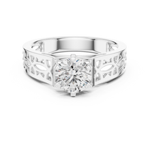 Lab Grown Round Diamond Ring with Openwork Lattice Band in Yellow Gold
