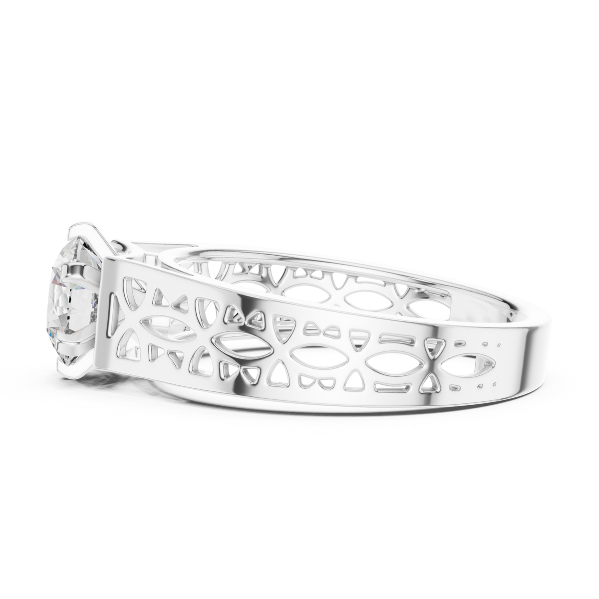 Lab Grown Round Diamond Ring with Openwork Lattice Band in Yellow Gold