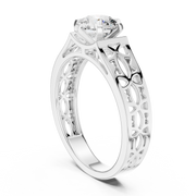 Lab Grown Round Diamond Ring with Openwork Lattice Band in Yellow Gold