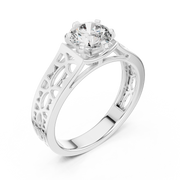Lab Grown Round Diamond Ring with Openwork Lattice Band in Yellow Gold