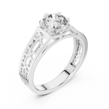 Lab Grown Round Diamond Ring with Openwork Lattice Band in Yellow Gold
