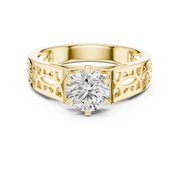 Lab Grown Round Diamond Ring with Openwork Lattice Band in Yellow Gold