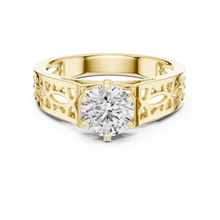 Lab Grown Round Diamond Ring with Openwork Lattice Band in Yellow Gold