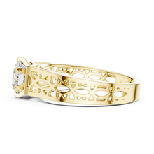 Lab Grown Round Diamond Ring with Openwork Lattice Band in Yellow Gold