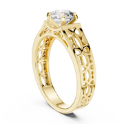 Lab Grown Round Diamond Ring with Openwork Lattice Band in Yellow Gold