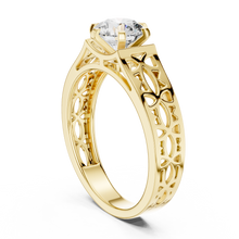 Lab Grown Round Diamond Ring with Openwork Lattice Band in Yellow Gold