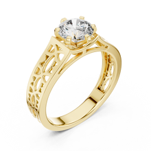 Lab Grown Round Diamond Ring with Openwork Lattice Band in Yellow Gold