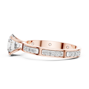 Lab Grown Round Diamond Ring with Two-Tone Station-Set Diamond Band in Yellow Gold