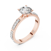Lab Grown Round Diamond Ring with Two-Tone Station-Set Diamond Band in Yellow Gold