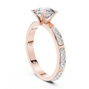 Lab Grown Round Diamond Ring with Two-Tone Station-Set Diamond Band in Yellow Gold