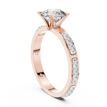 Lab Grown Round Diamond Ring with Two-Tone Station-Set Diamond Band in Yellow Gold