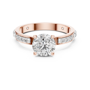 Lab Grown Round Diamond Ring with Two-Tone Station-Set Diamond Band in Yellow Gold