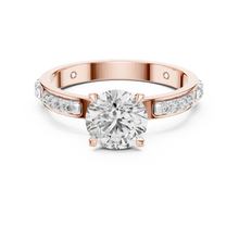 Lab Grown Round Diamond Ring with Two-Tone Station-Set Diamond Band in Yellow Gold