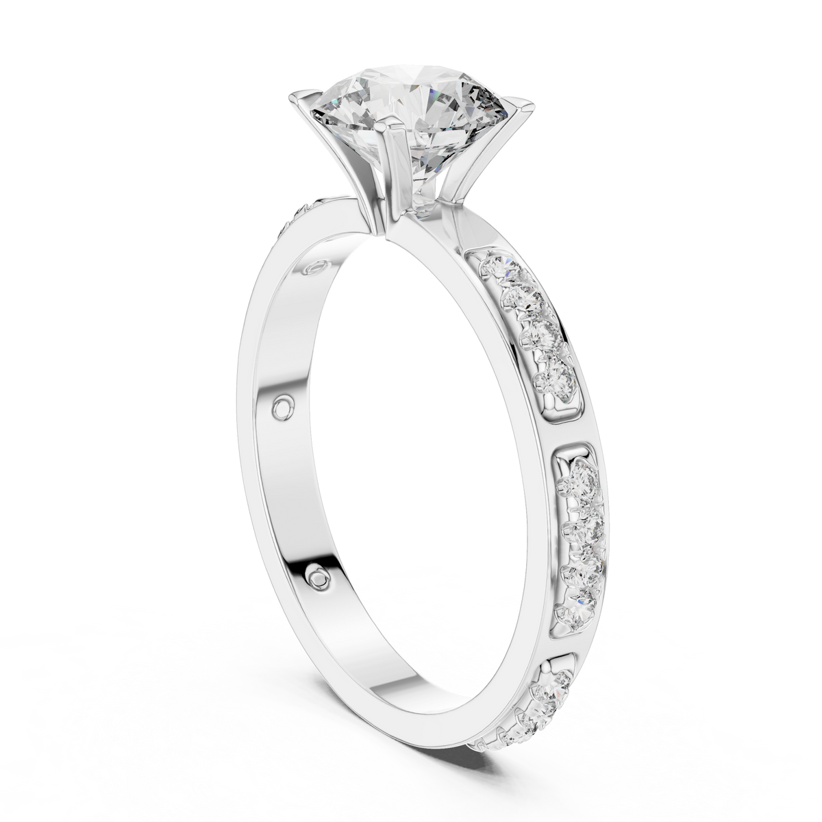 Lab Grown Round Diamond Ring with Two-Tone Station-Set Diamond Band in Yellow Gold
