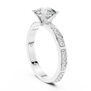 Lab Grown Round Diamond Ring with Two-Tone Station-Set Diamond Band in Yellow Gold