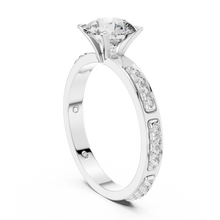 Lab Grown Round Diamond Ring with Two-Tone Station-Set Diamond Band in Yellow Gold