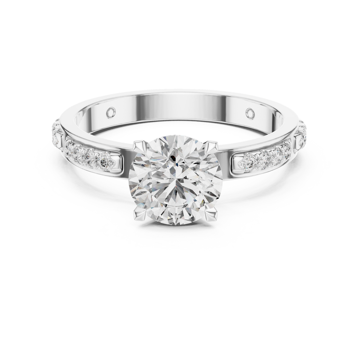 Lab Grown Round Diamond Ring with Two-Tone Station-Set Diamond Band in Yellow Gold