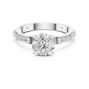 Lab Grown Round Diamond Ring with Two-Tone Station-Set Diamond Band in Yellow Gold