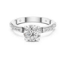 Lab Grown Round Diamond Ring with Two-Tone Station-Set Diamond Band in Yellow Gold