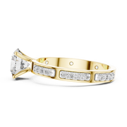 Lab Grown Round Diamond Ring with Two-Tone Station-Set Diamond Band in Yellow Gold