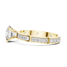 Lab Grown Round Diamond Ring with Two-Tone Station-Set Diamond Band in Yellow Gold