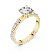 Lab Grown Round Diamond Ring with Two-Tone Station-Set Diamond Band in Yellow Gold
