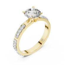 Lab Grown Round Diamond Ring with Two-Tone Station-Set Diamond Band in Yellow Gold