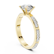 Lab Grown Round Diamond Ring with Two-Tone Station-Set Diamond Band in Yellow Gold
