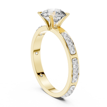 Lab Grown Round Diamond Ring with Two-Tone Station-Set Diamond Band in Yellow Gold